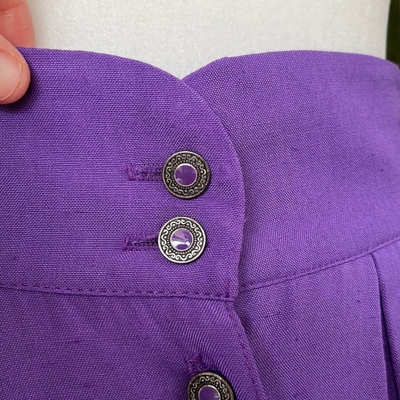 Vintage High Waisted Button Front Pleated A-Line Skirt Eggplant Purple - Picture 6 of 15